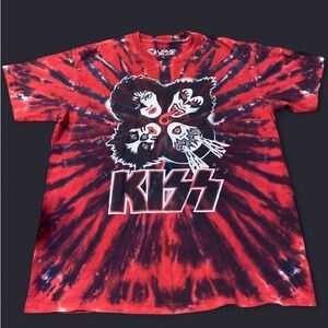 Kiss  Red and Black Tie-Dye Mens T-Shirt Large